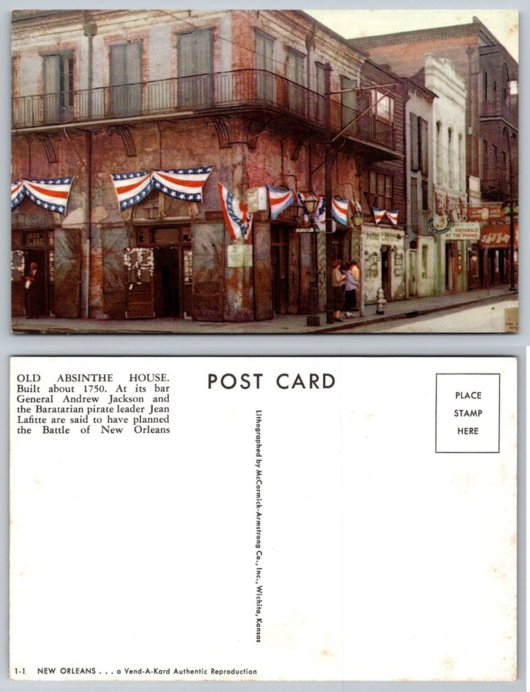 Old Absinthe House New Orleans LA Postcard Andrew Jackson Jean Lafitte Historic-image