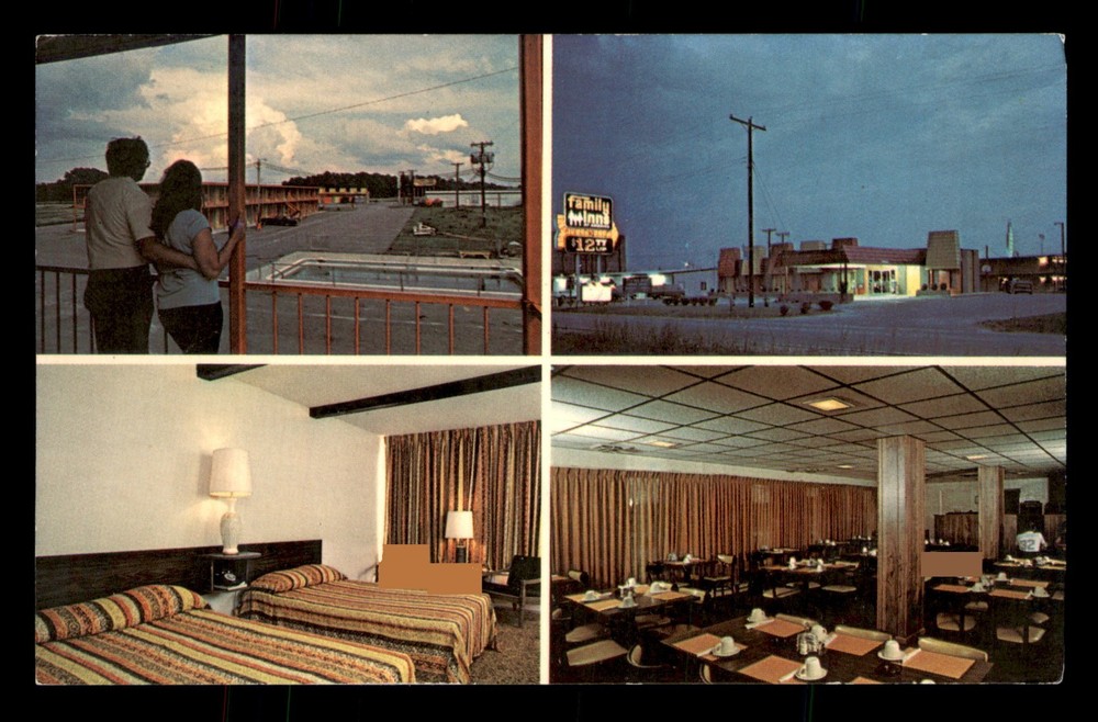 Family Inns Of America Goldrock NC Multiview People Lodging Signs Unp Postcard