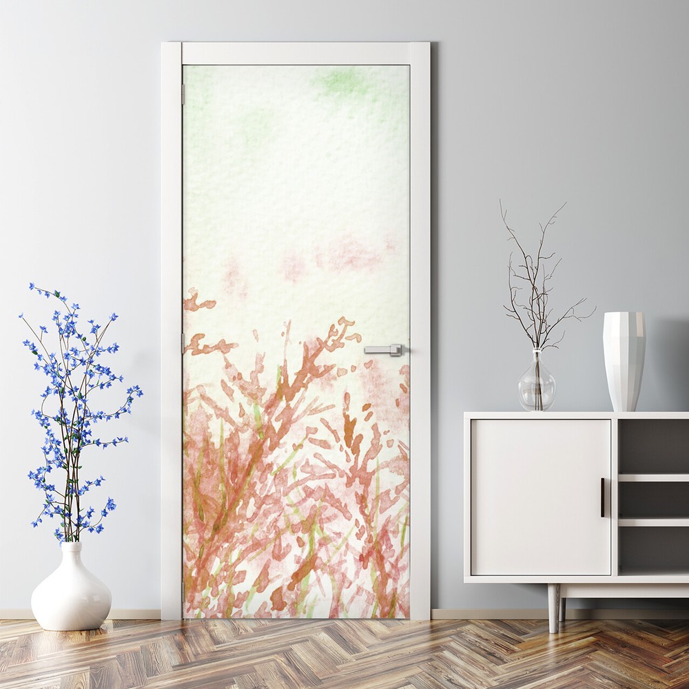 Door Decal Sticker Watercolour Abstract Meadow Flowers Floral Landscape