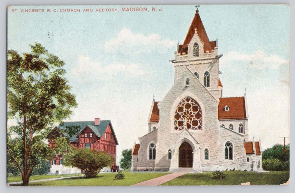 Madison New Jersey NJ St Vincent's Church and Rectory 1908 Antique Postcard