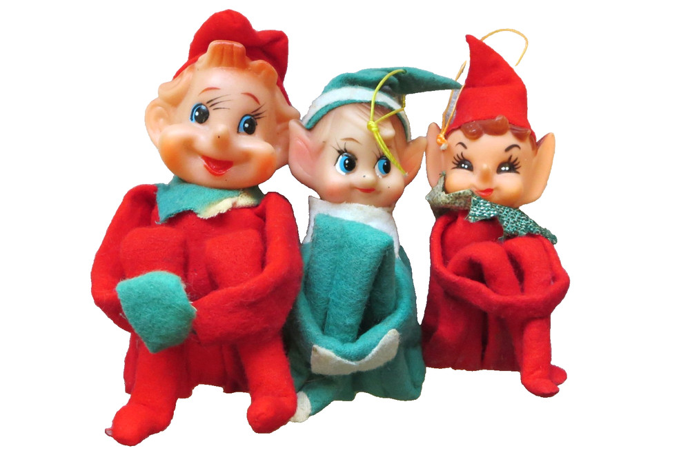 Vintage LOT of 3 Christmas Decor Knee Hugger ELF Pixie Made in Japan Self Sitter