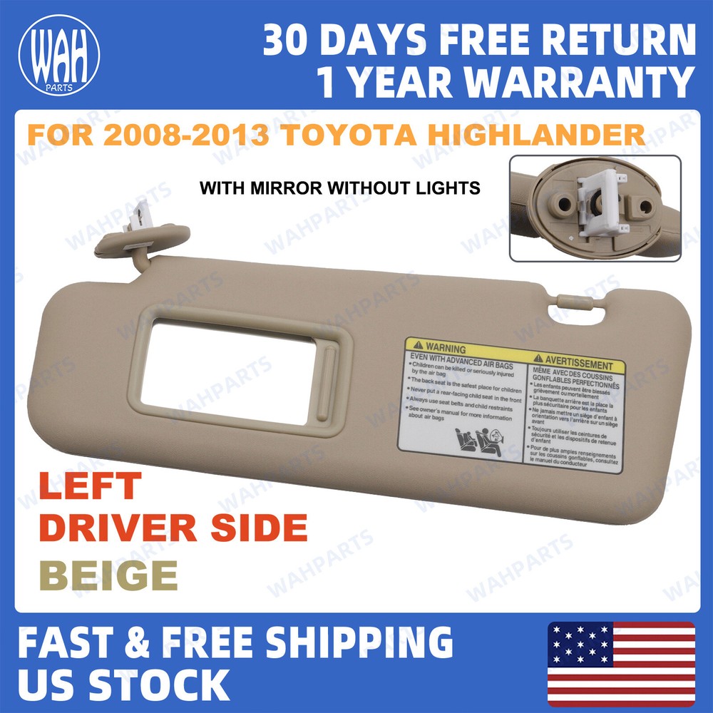 2008-2013 Toyota Highlander Beige Driver Side Sun Visor with Mirror