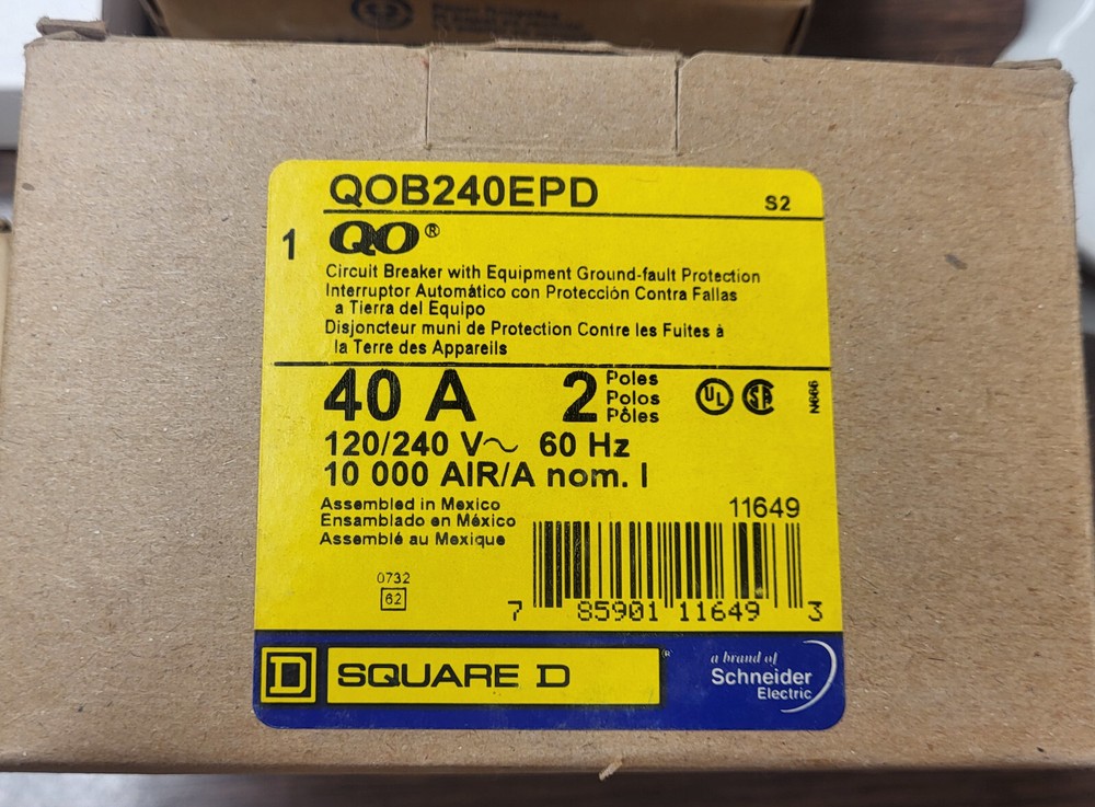 QOB240EPD SQUARE D 2P 40A Bolt on Equipment Ground Fault Breaker 120/240v NEW