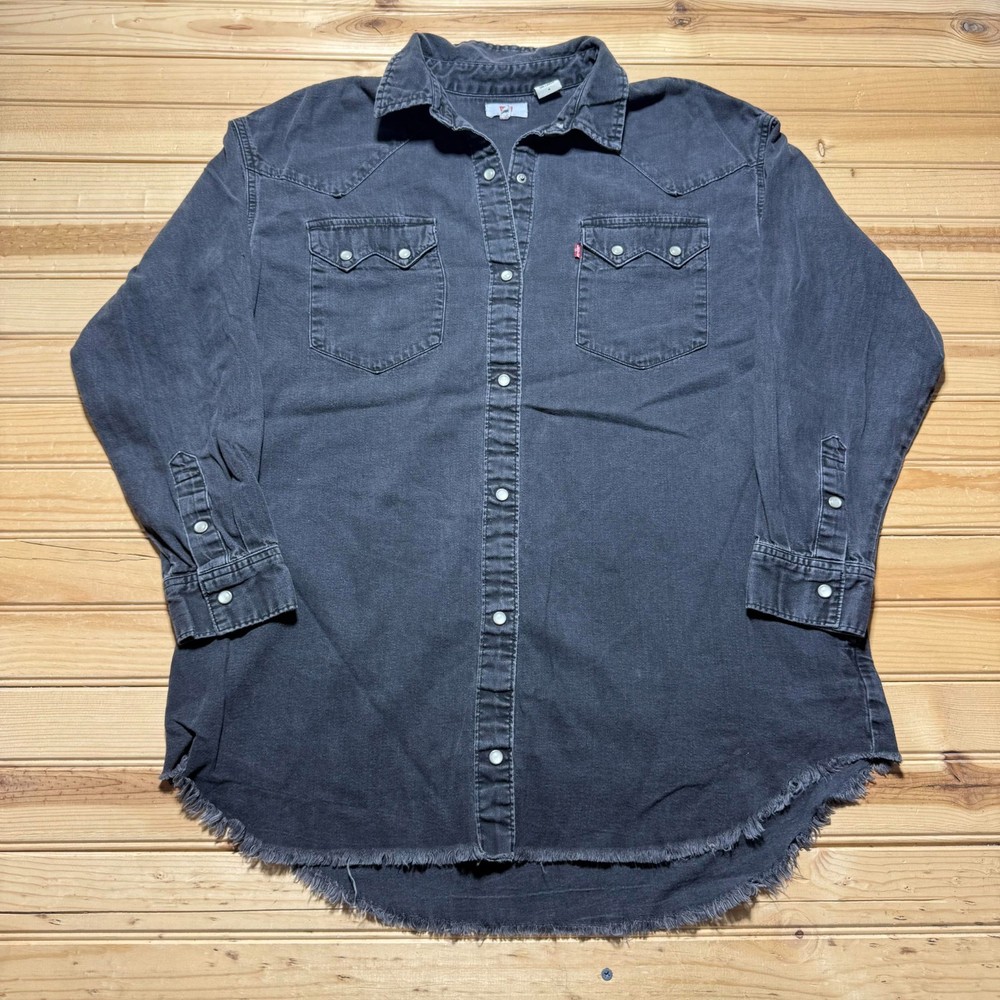Vintage 90s Levi's Pearl Snap Western Cowgirl Rodeo Dark Wash Denim Women Medium
