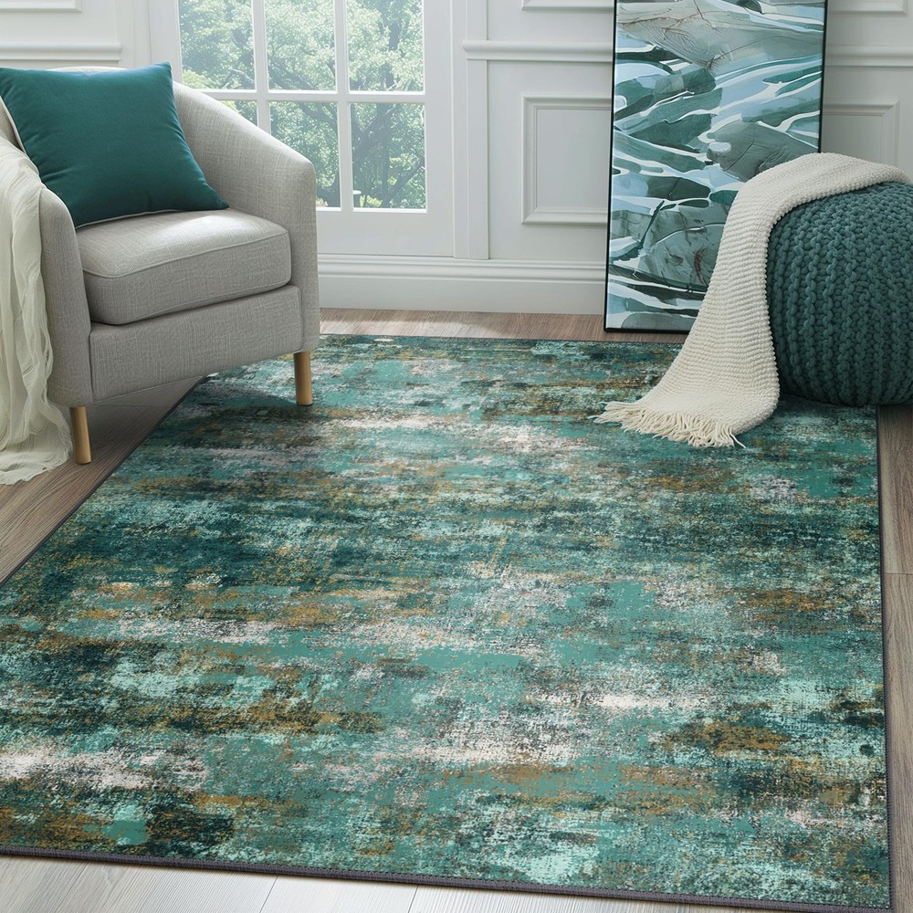 Machine Washable Rug 5x7 Area Rugs for Living Room Bedroom, Large Turquoise A...