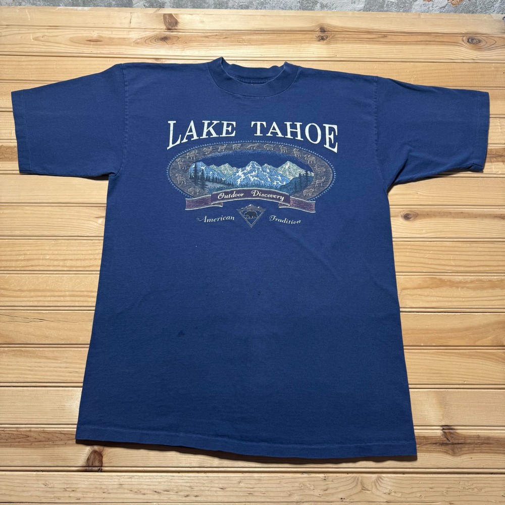 Vintage 90s Lake Tahoe Outdoor Discovery Mountains Souvenir T-Shirt USA - Large