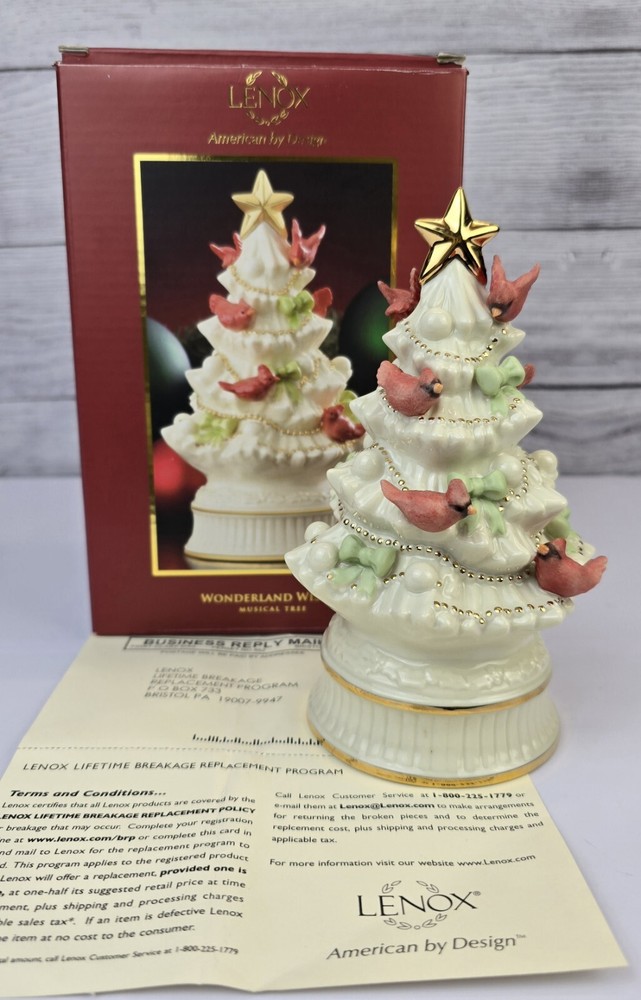 Lenox Wonderland Wishes Musical Christmas Tree with cardinals in box