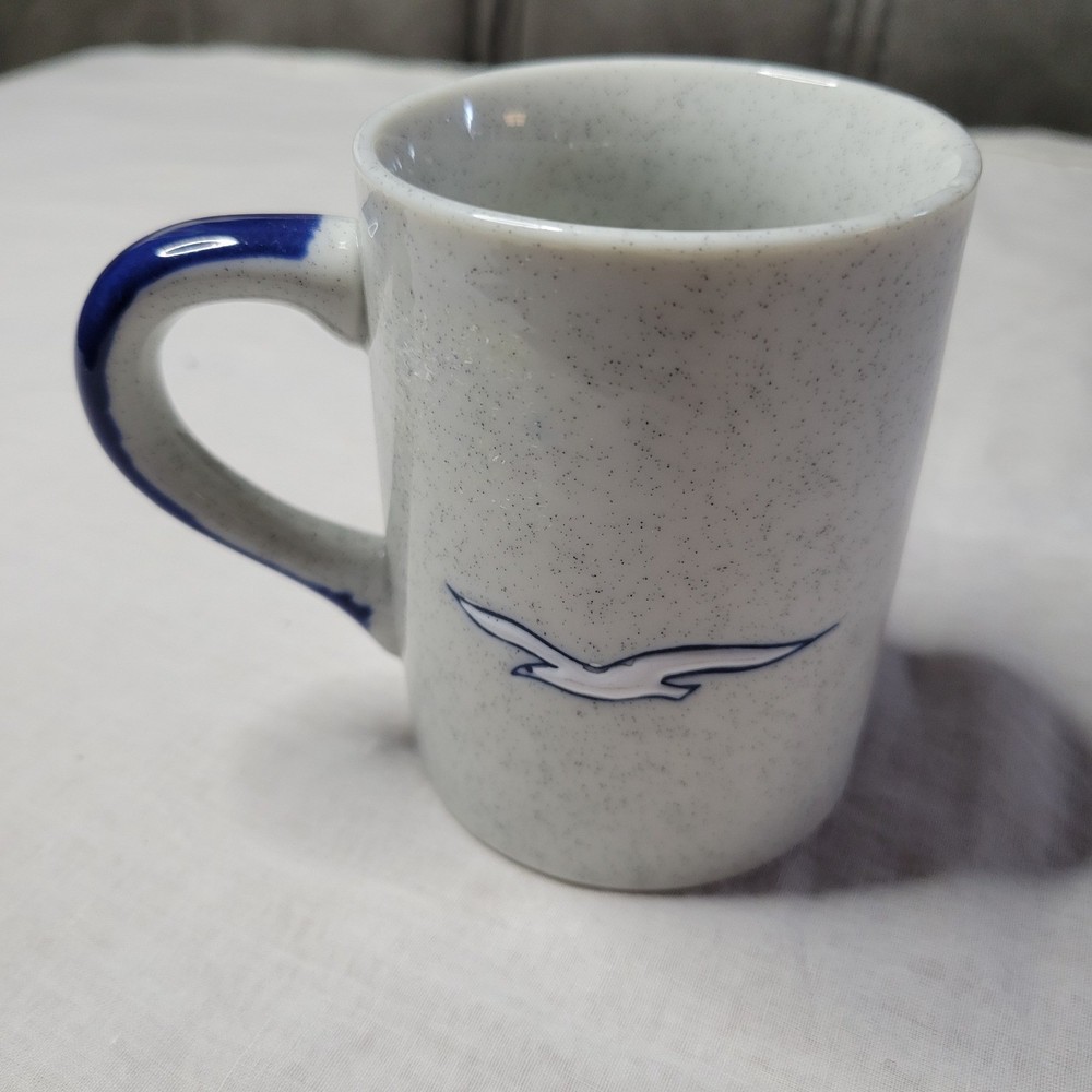 Vintage 70s  Otagiri Speckled Stoneware Seagull Coffee Mug Cobalt Blue Handle