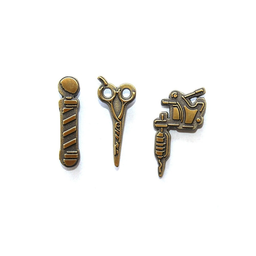 Enamel Pin Custom Lapel The Needles and Sheers Mini Hat Pin Set Tattoo,  Barber