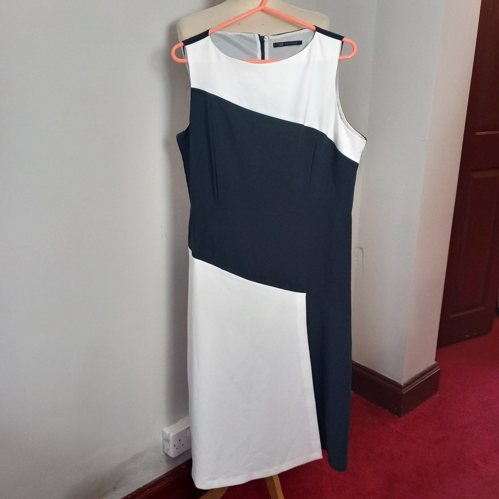 Women's M & S Collection Navy Blue White Dress UK Size 16