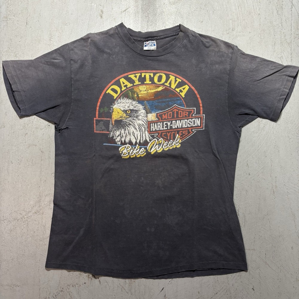 Vintage 1989 Daytona Beach Harley Davidson Bike Week Faded Biker Core T Shirt XL