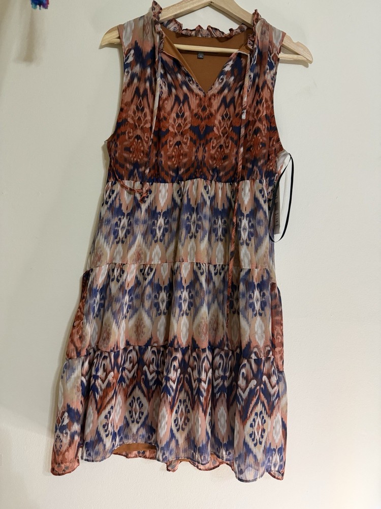 Julia Jordan Ivory Multicolor Ruffle Shift Dress V-Neck Sleeveless Size 8