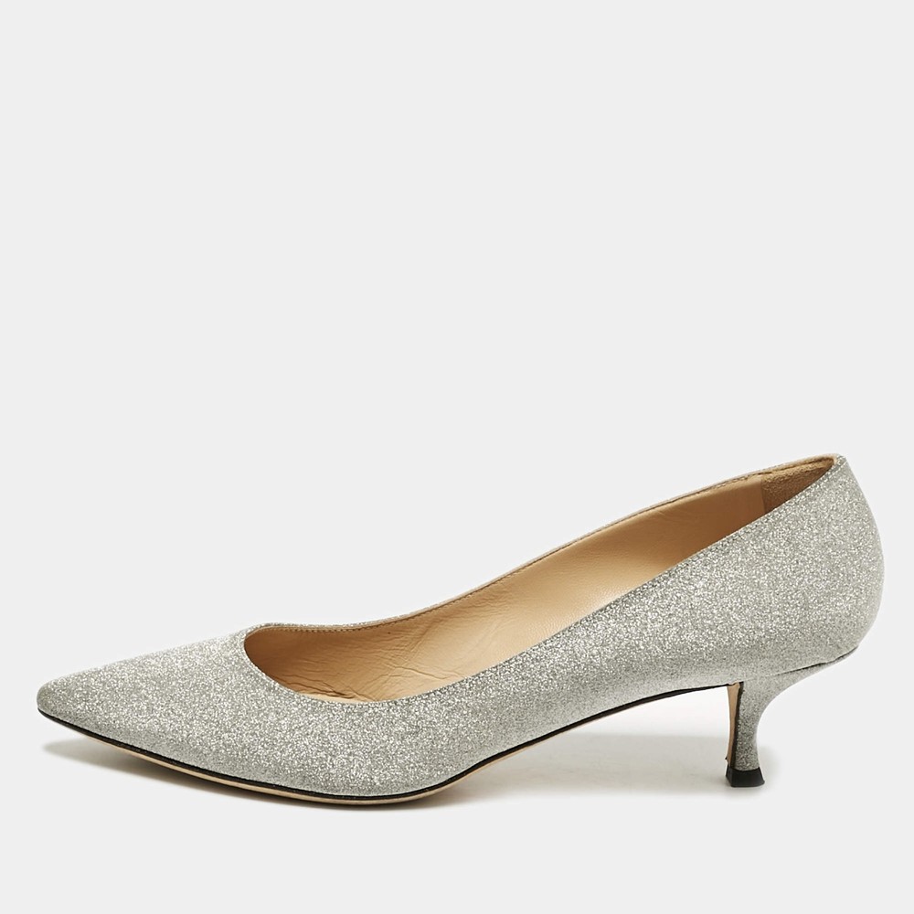 Sergio Rossi Silver Glitter Pointed Toe Pumps Size 41