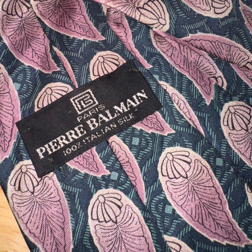 Pierre Balmain Tie 100% Italian Silk Vintage Green Pink Lilac Floral Print