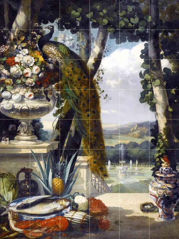 Vibrant Peacock Still Life Tile Mural for Kitchen Bathroom Backsplash 25.5x34
