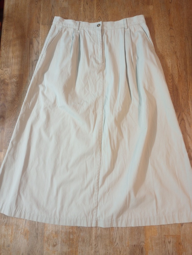 Women's Orvis 100% Cotton Midi Beige Skirt Sz 14 Comfort Cottage Peasant Boho