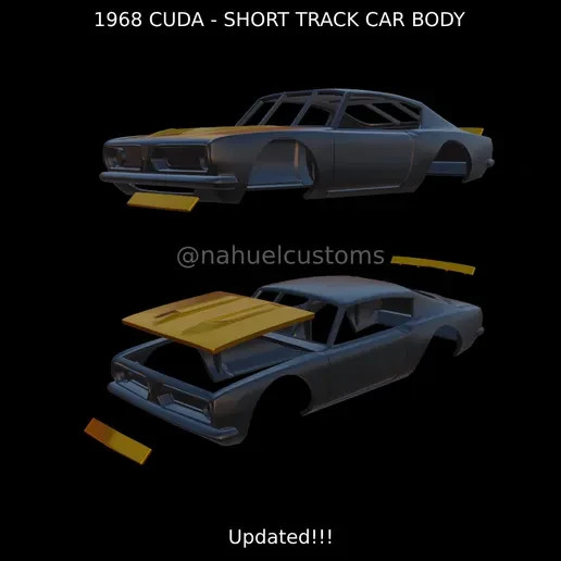 3D Printed 1968 Cuda Short Track Body 1/25 Scale