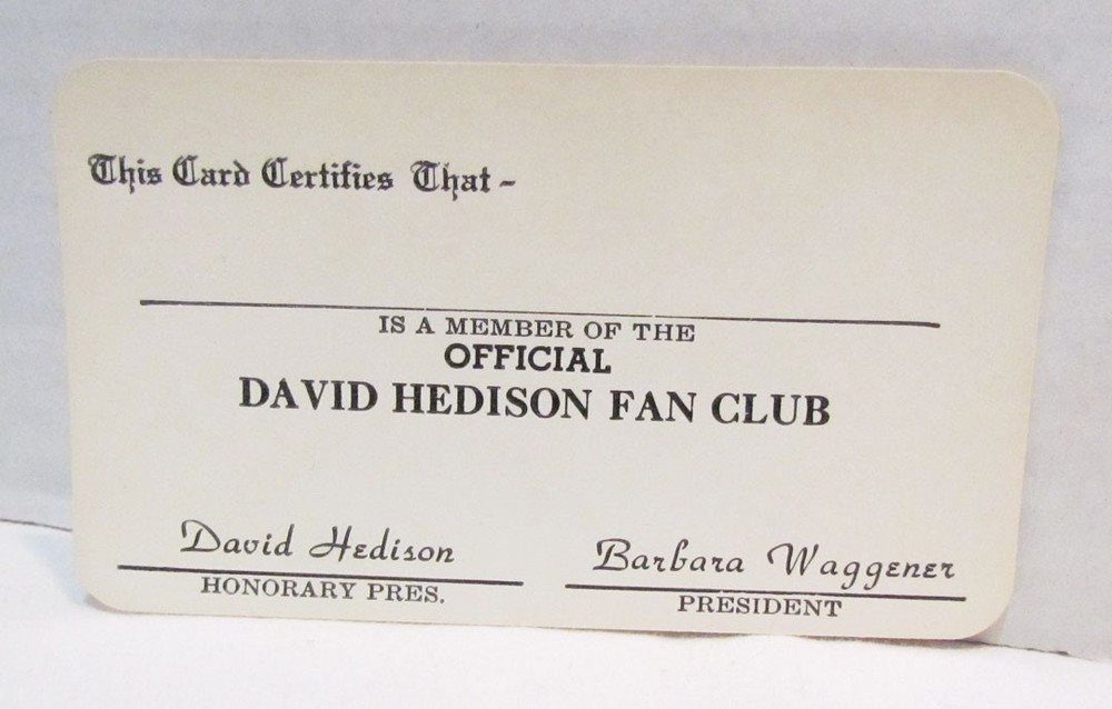 David Hedison Fan Club Vintage Membership Card Voyage To The Bottom Of The Sea