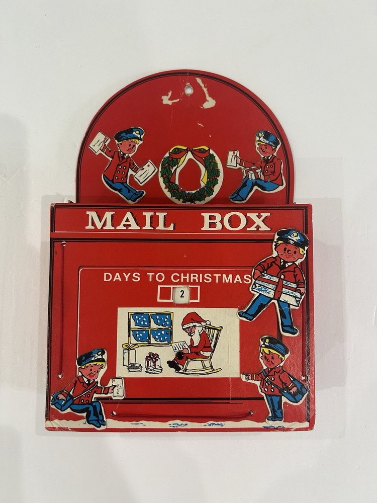 Vintage Countdown To Christmas Card Letter Holder Mail Mailbox Cardboard Fold Up