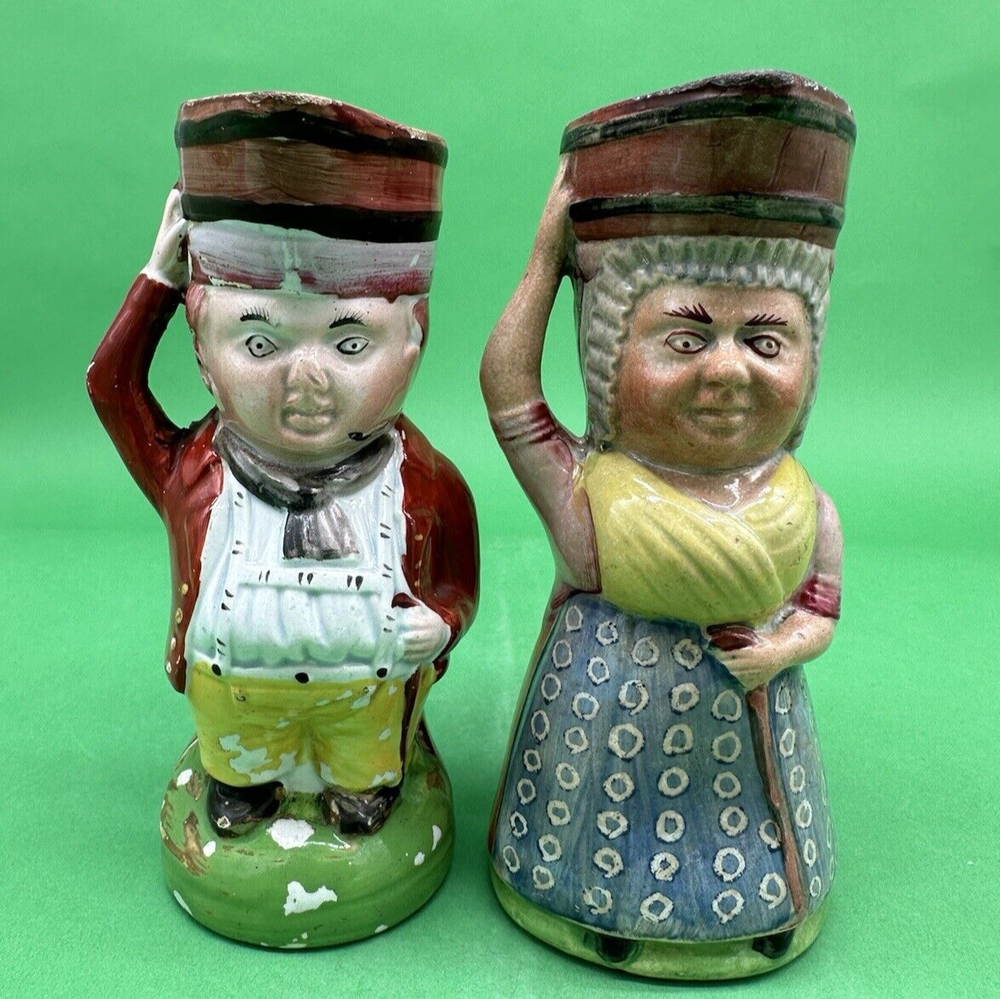 Staffordshire c.1830 Covent Garden Small 'Oyster Sellers' Toby Jugs, 5.5