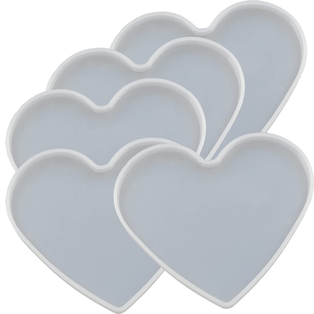 5Pcs Medium Heart Resin Molds for DIY Coasters 10x7.3cm