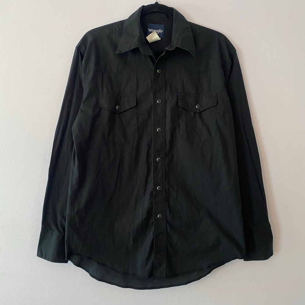 Wrangler Black Pearl Snap Western Shirt Long Sleeve Cowboy Women's size Medium