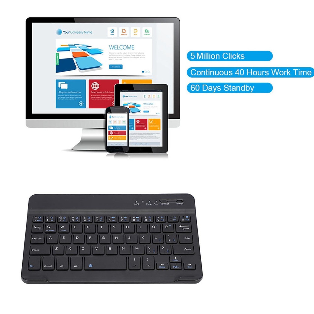 Slim Wireless Bluetooth Keyboard for Android iOS Windows Black