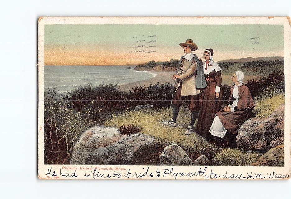 Postcard Pilgrims Exiles Plymouth Massachusetts USA North America