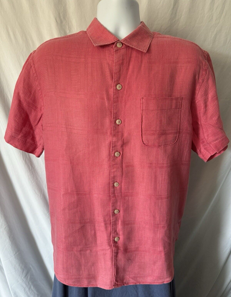 Tommy Bahama Men's Large 100% Silk Textured Button Down Shirt Solid Pink