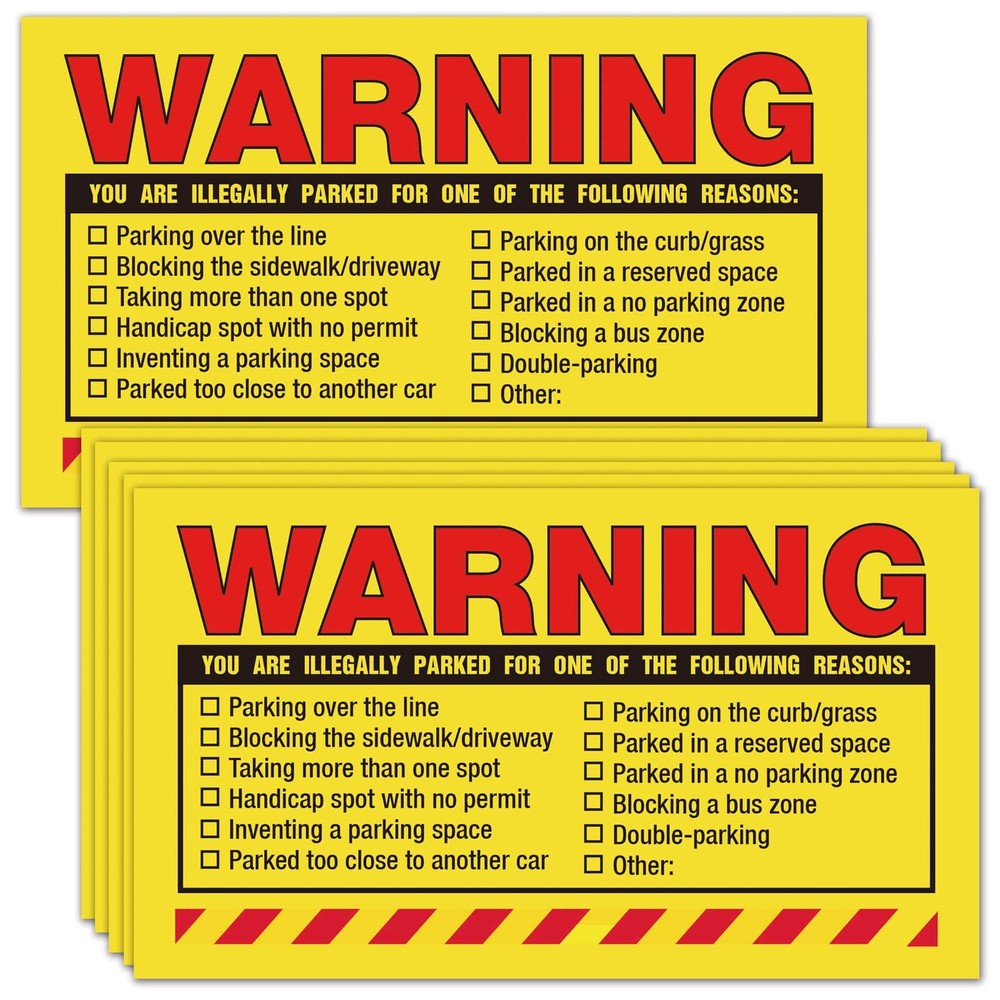 Warning, You are Illegally Parked Parking Violation Stickers-Private Yellow