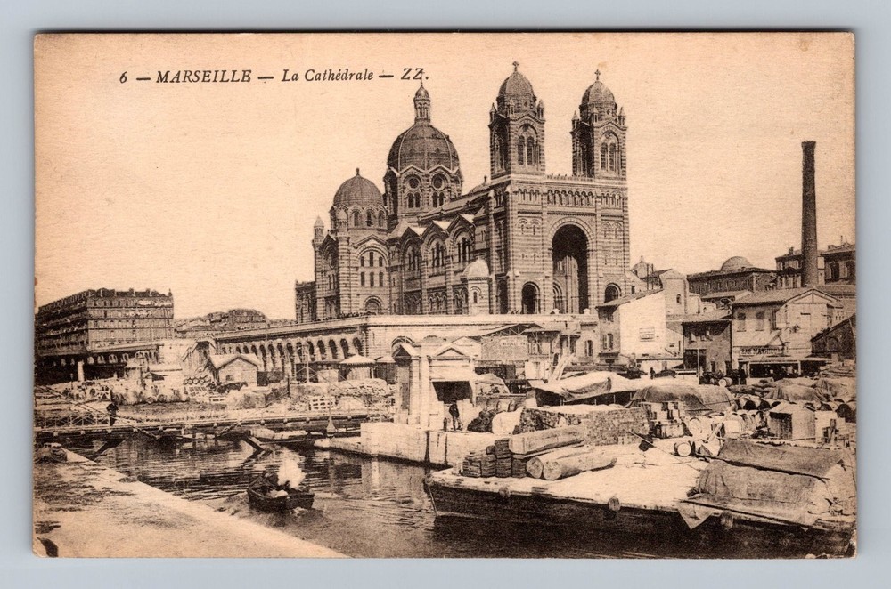 France- Marseille The Cathedral From The Dock Old Card View PC Vintage Postcard