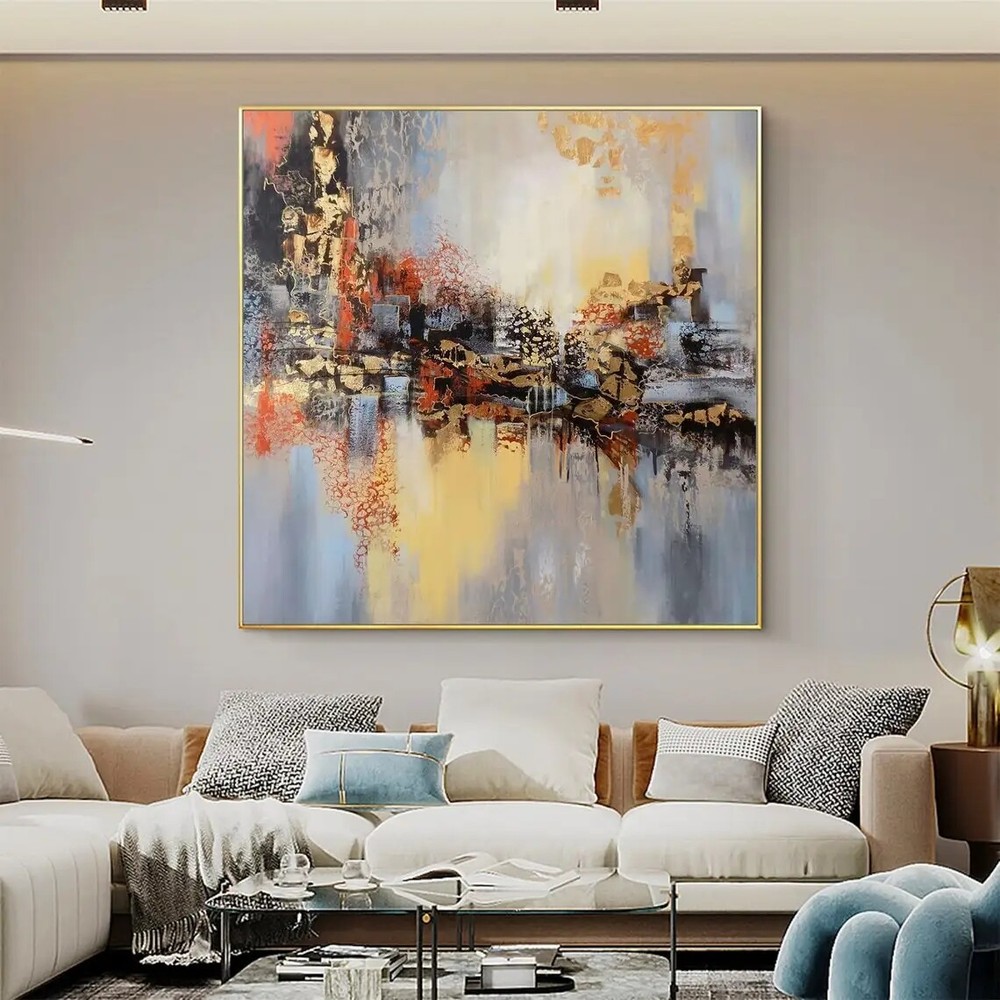 Abstract Lake Landscape Oil Painting On Canvas Fantastic Scenery Hand Painted