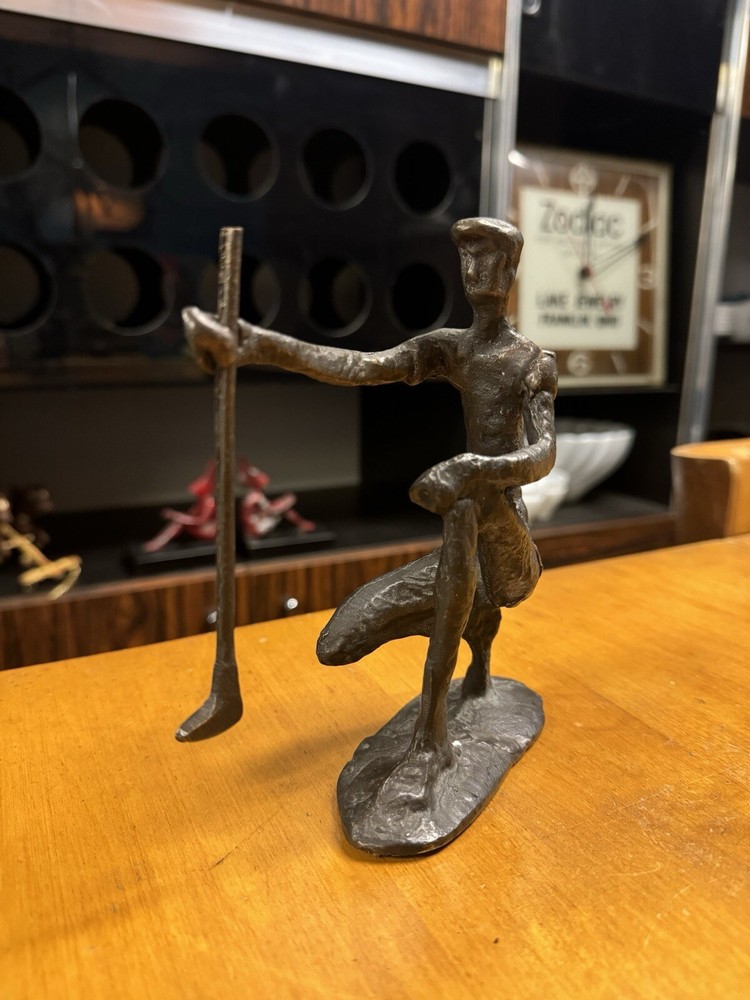 Vintage Golfer Payne Stewart Bronze Sculpture Statue Lining Up Putt Modern Art