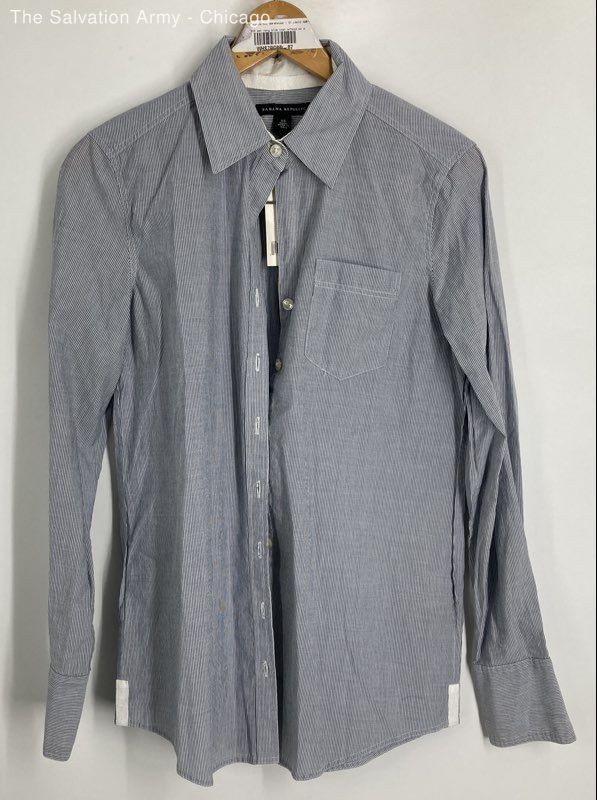 Banana Republic Womens Blue White Pinstripe Long Sleeve Button-Up Shirt Size XS