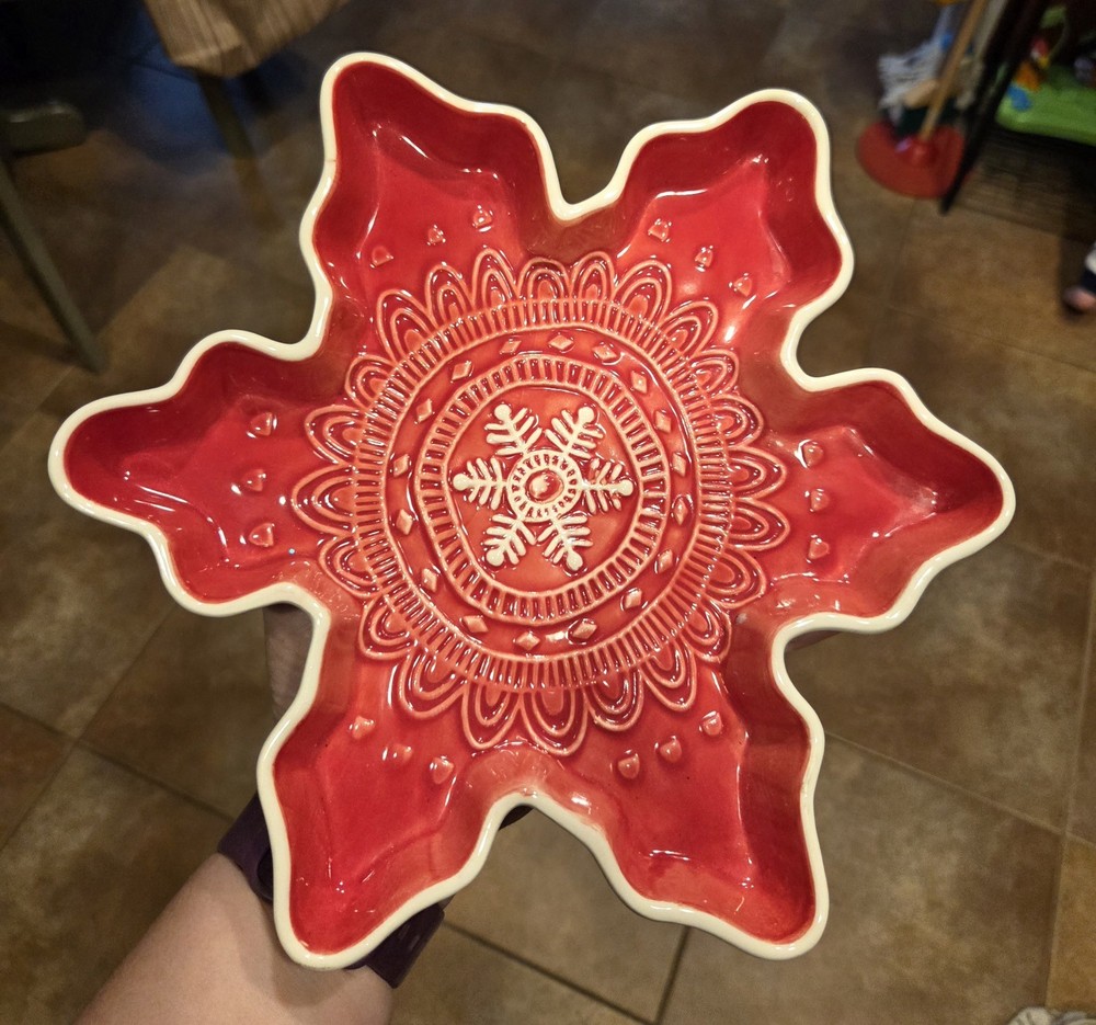 Hallmark Snowflake Shape Candy/Cookie Tray/Dish Red and White