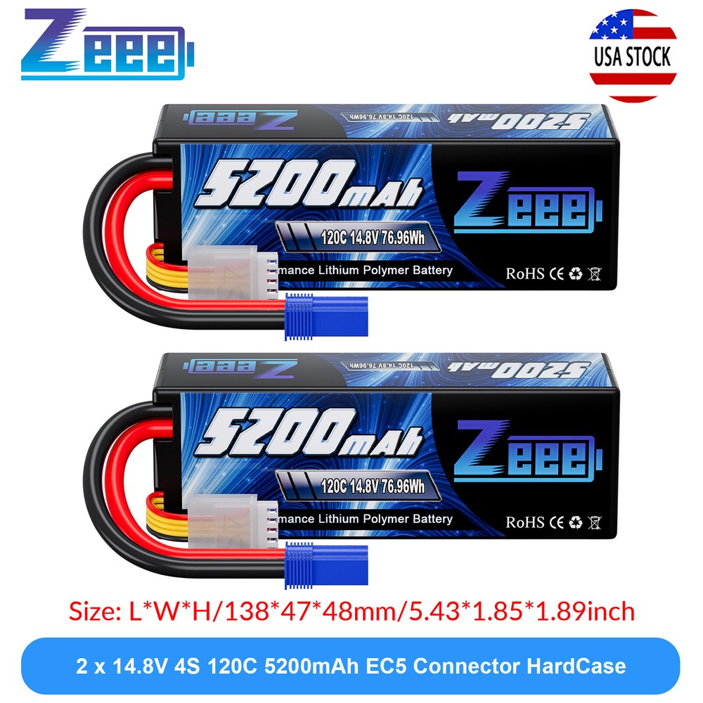 2x Zeee 4S LiPo Battery 5200mAh 14.8V 120C EC5 for RC Car Truck Crawler Monster