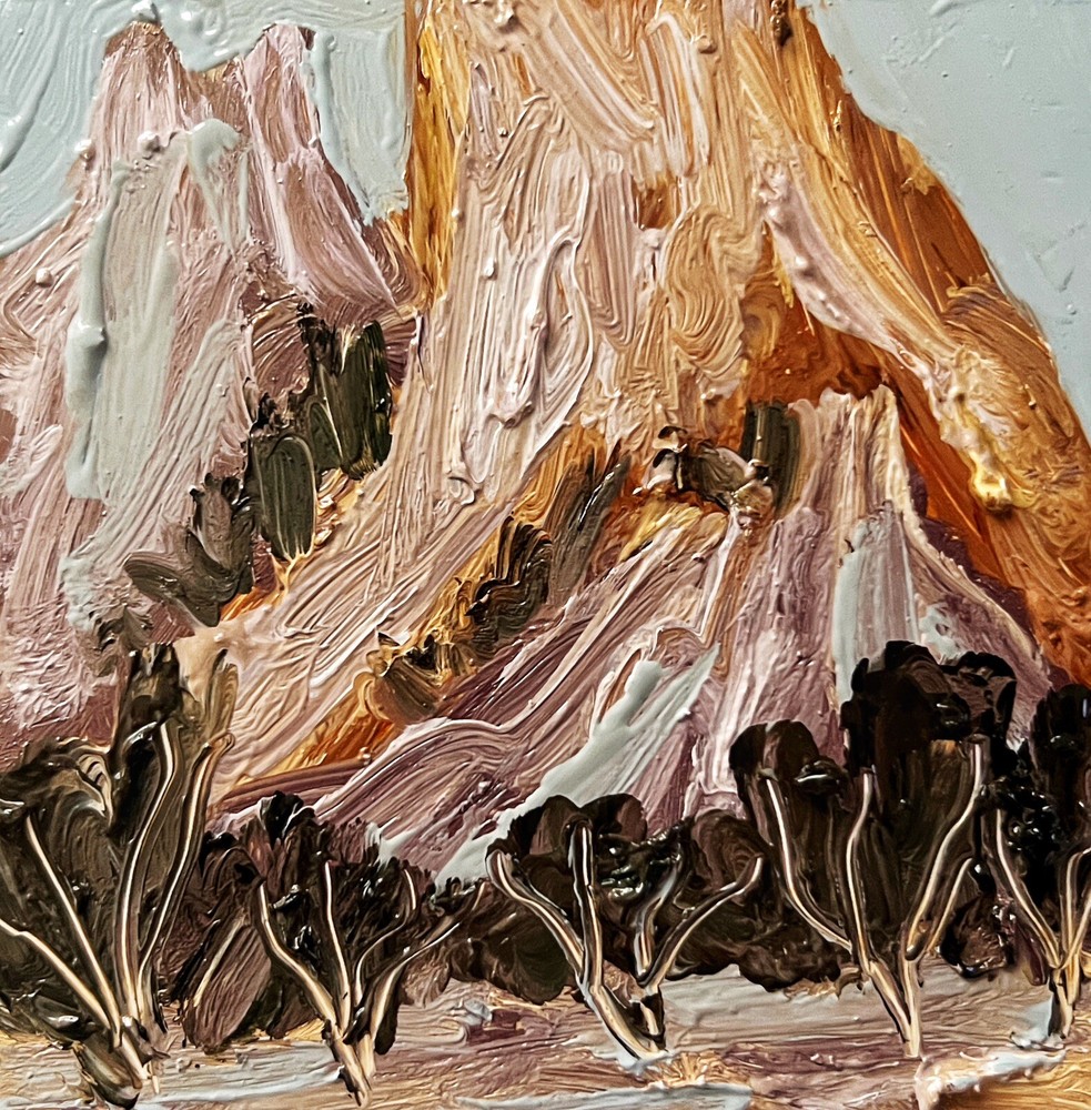 Delicate Abstract Mountain Oil Painting in Light Pastel Tones