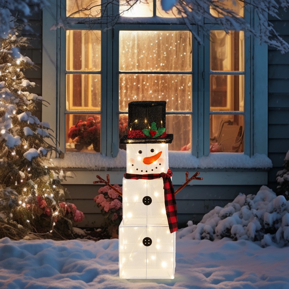 3FT Lighted Outdoor Square Snowman Christmas Decorations for Home Indoor Lawn