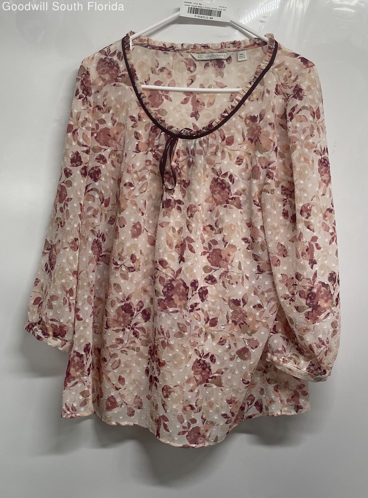 LC Lauren Conrad Womens Pink And Purple Floral Print Round Neck Blouse Top XXL