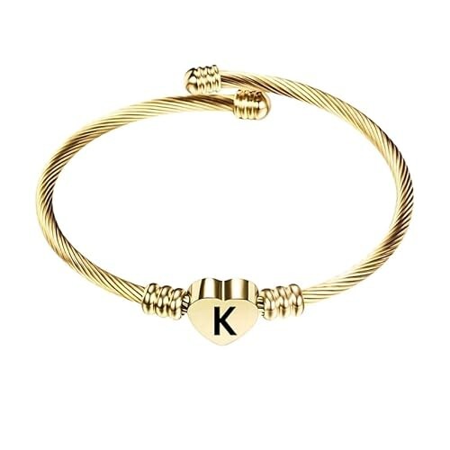 Stainless Steel Heart Word-K Bracelet Engraved Charm Bracelet for Women Golden