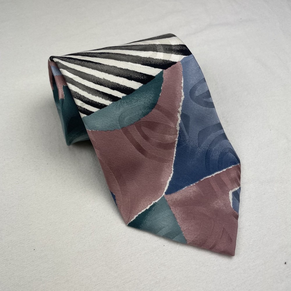 Paolo Gucci Tie Mens Formal Abstract  Print Silk Made In Italy Flawed