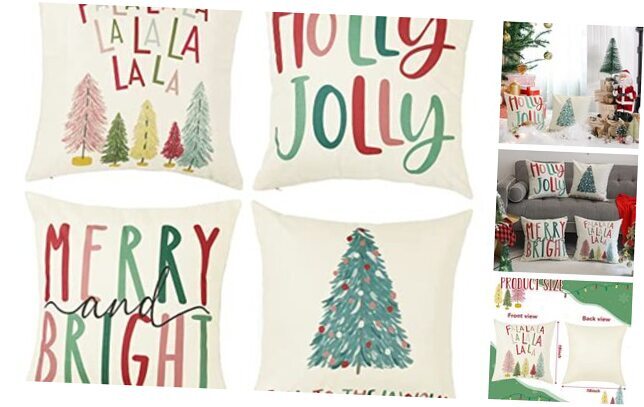Vibrant Merry Bright Christmas Pillow Covers 18x18, Set of 4