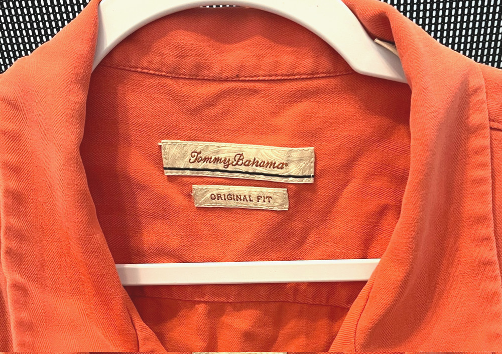 Tommy Bahama Size XXL Mens 100% Silk Orange Button Down Shirt