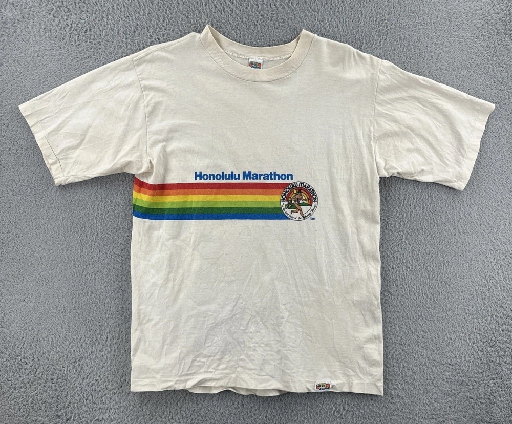 Vtg Crazy Shirts Made In USA Mens Large Honolulu Marathon Single Stitch Shirt