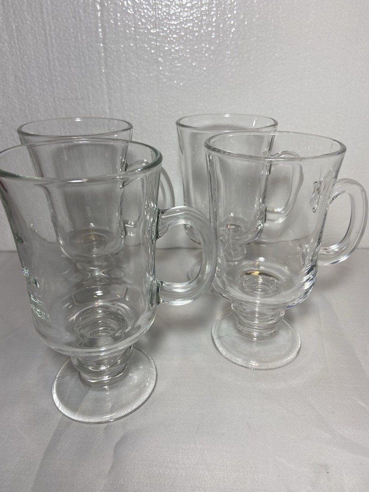Coffee Mugs Vintage Clear Glass Heavy Pedestal - Set of 4