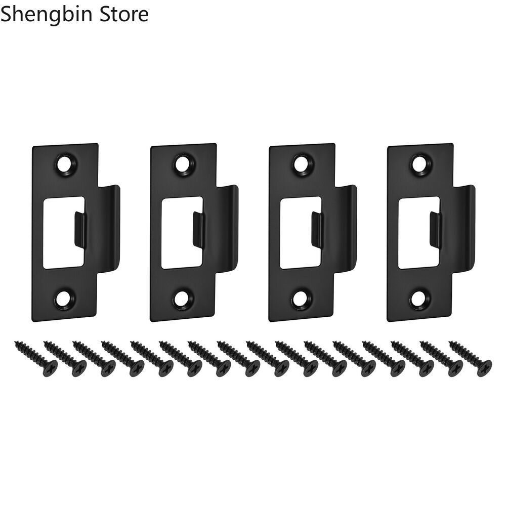 4Pcs 70mm x 40.3mm Stainless Steel Door Latch Deadbolt Strike Plate, Black