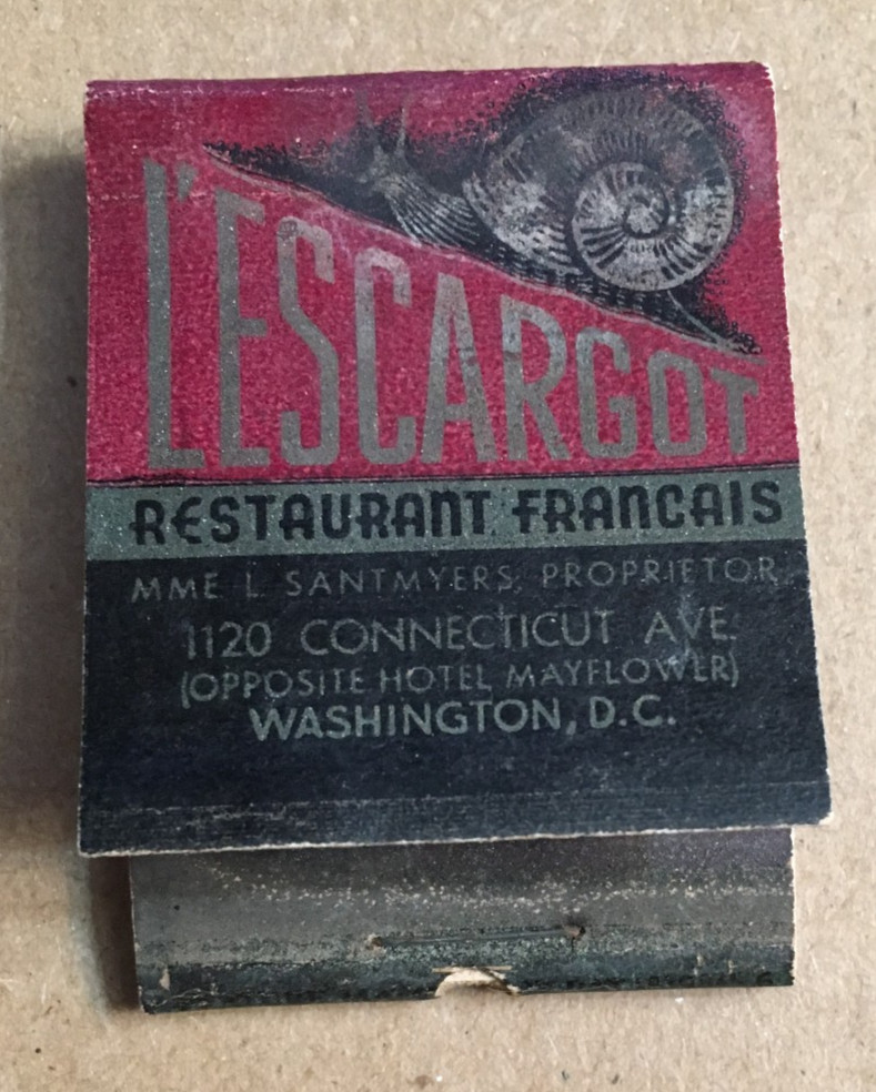 Lescargot Restaurant Francais - Washington, Dc - Lion 'Feature' Full Match Book