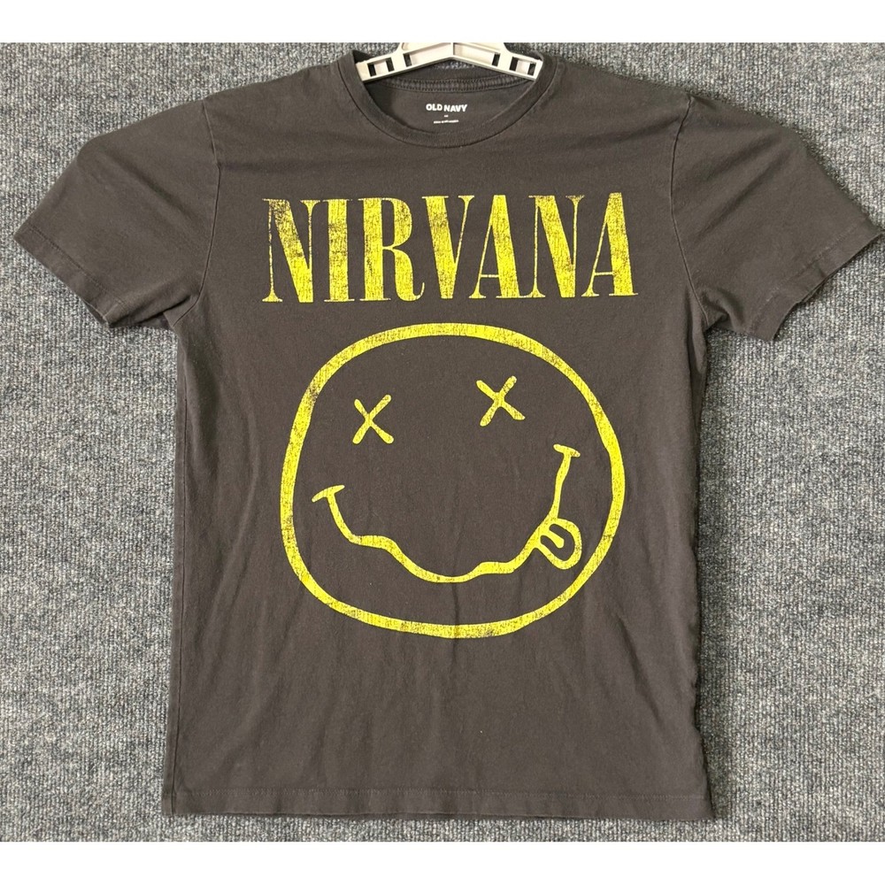Old Navy Nirvana Smiley Face Graphic Band Tee Charcoal Gray Size XS