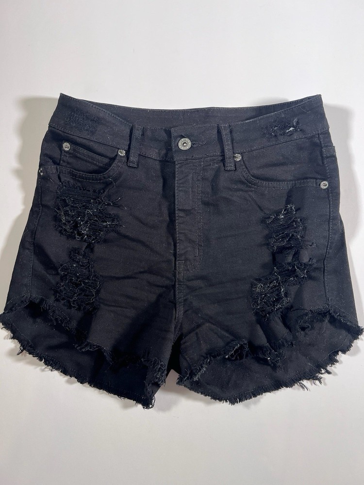 CARMAR Black Denim Cutoff Jean Shorts Distressed Frayed Hem Women's Size 26