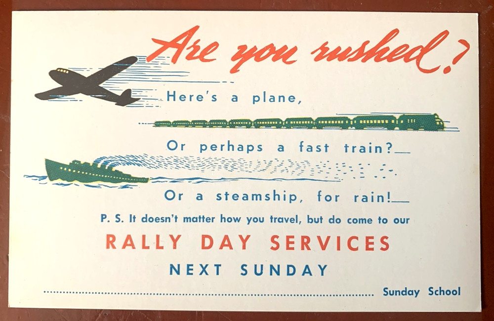 Are You Rushed?  Rally Day Services, Sunday School Vintage Postcard